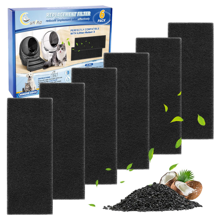 Cunina Carbon Filters for Litter-Robot 3 Activated Carbon Litter Box Filter for Litter-Robot 3 Self Cleaning Cat Litter Box Filters Accessories Replacement 6 Pack